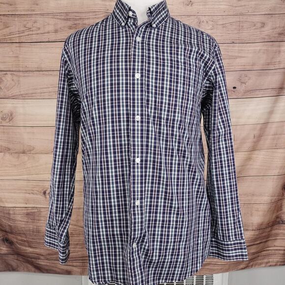 Duluth Trading WrinkleFighter Shirt Mens Large Blue Plaid Button Down Cotton - Picture 3 of 8